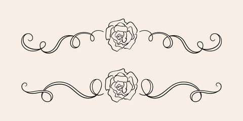 Hand drawn whimsical borders with roses. Vector illustration in vintage sketch style. Elegant decorative quirky elements for holiday designs