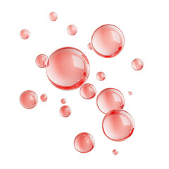 Abstract floating pink bubbles against a clean white background. The bubbles are of various sizes and are arranged in a random, organic pattern.  Their smooth.