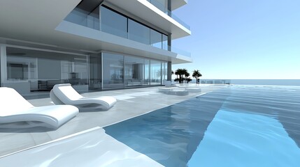 Obraz premium Modern beachfront infinity pool with lounge chairs