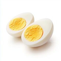 Two halves of a hard-boiled egg.  The yolks are a vibrant yellow and the whites are a pristine white