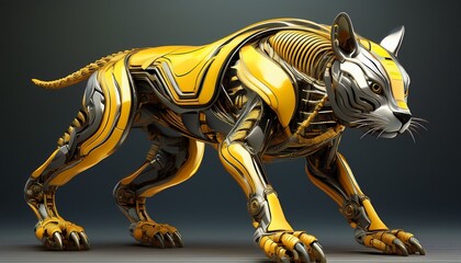 Fototapeta premium futuristic robotic animal in dynamic pose with yellow stripes