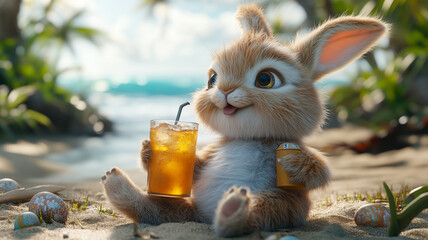 Cute white mammal kitten with red eyes, a little rabbit in the garden