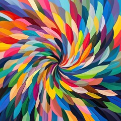 A vivid swirl of multicolored arrows creates a dynamic pattern, evoking motion and energy.