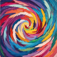 A vivid swirl of multicolored arrows creates a dynamic pattern, evoking motion and energy.