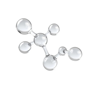 A close-up of a molecule structure with clear, transparent spheres and rods connected, evoking a sense of interconnectedness and scientific exploration. The image is clean and minimalist.