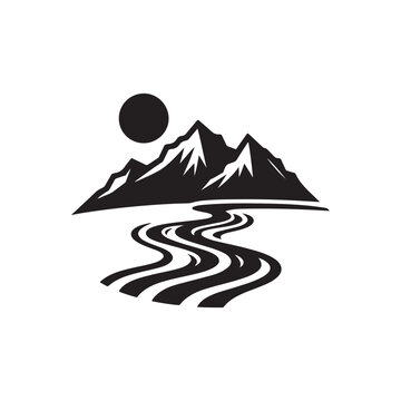 recommend clip art: river mountain vector silhouette line art logo idea