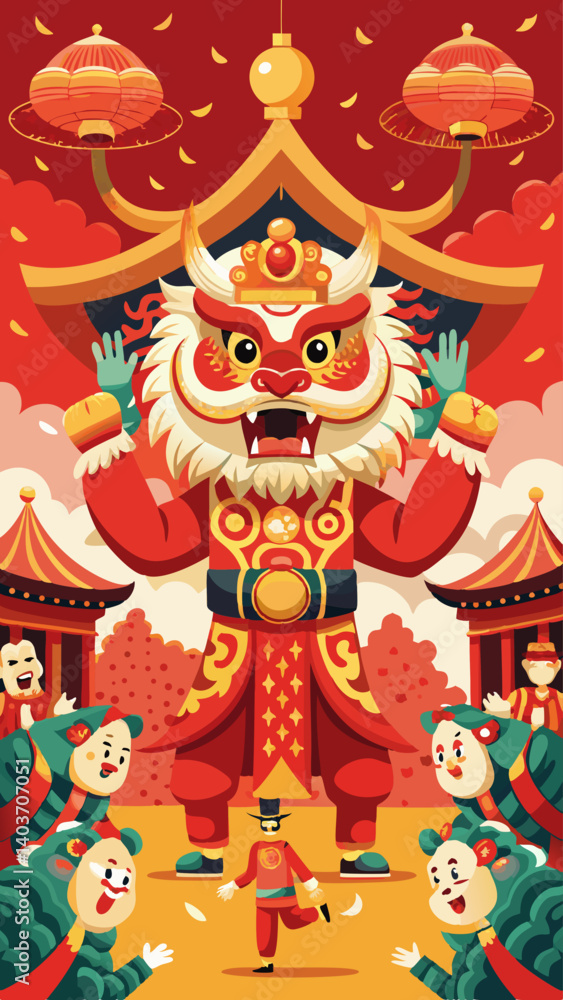 Poster a cartoon tiger is standing in front of a building with a cat and a bird behind him. the tiger is we