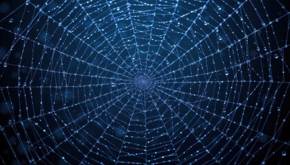 Obraz premium Intricate Spider Web with Dew Drops Against a Dark Background