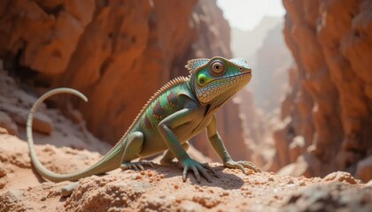 Desert Chameleon: Iridescent Scales in Sandstone Canyon