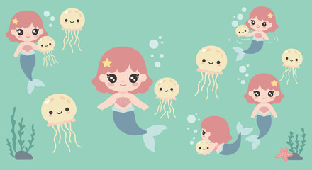Fototapeta premium Cute fairy character surrounded by flowers in flat design vector art