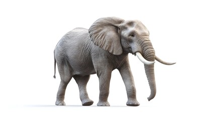 Elephant walking gracefully across a white surface in a serene and tranquil setting with soft lighting