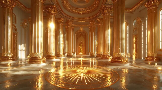 Morning light inside majestic column temple high resolution photo
