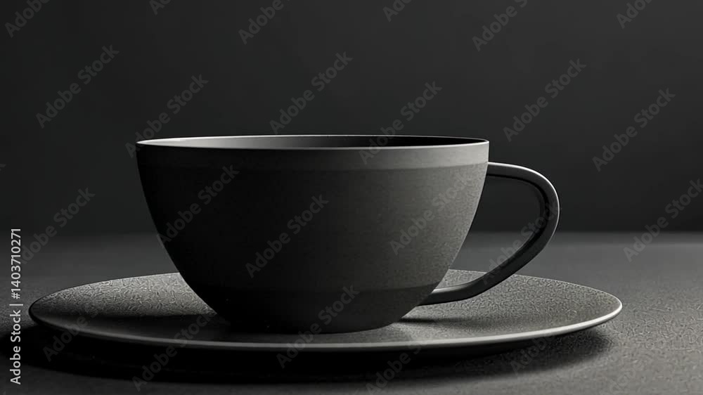 Leinwandbilder a black cup sits elegantly on a matching plate, highlighted against a dark background. the focus is 