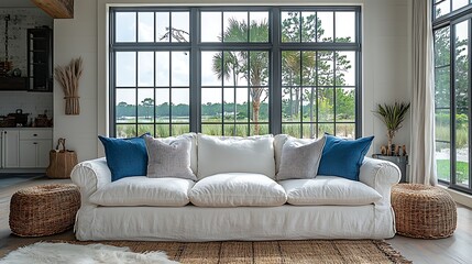 Natural light interior soft fabric sofa high resolution photo