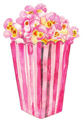 PNG  Watercolor popcorn in pink box