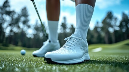 Close-up of Golfer's Foot on Green Putting