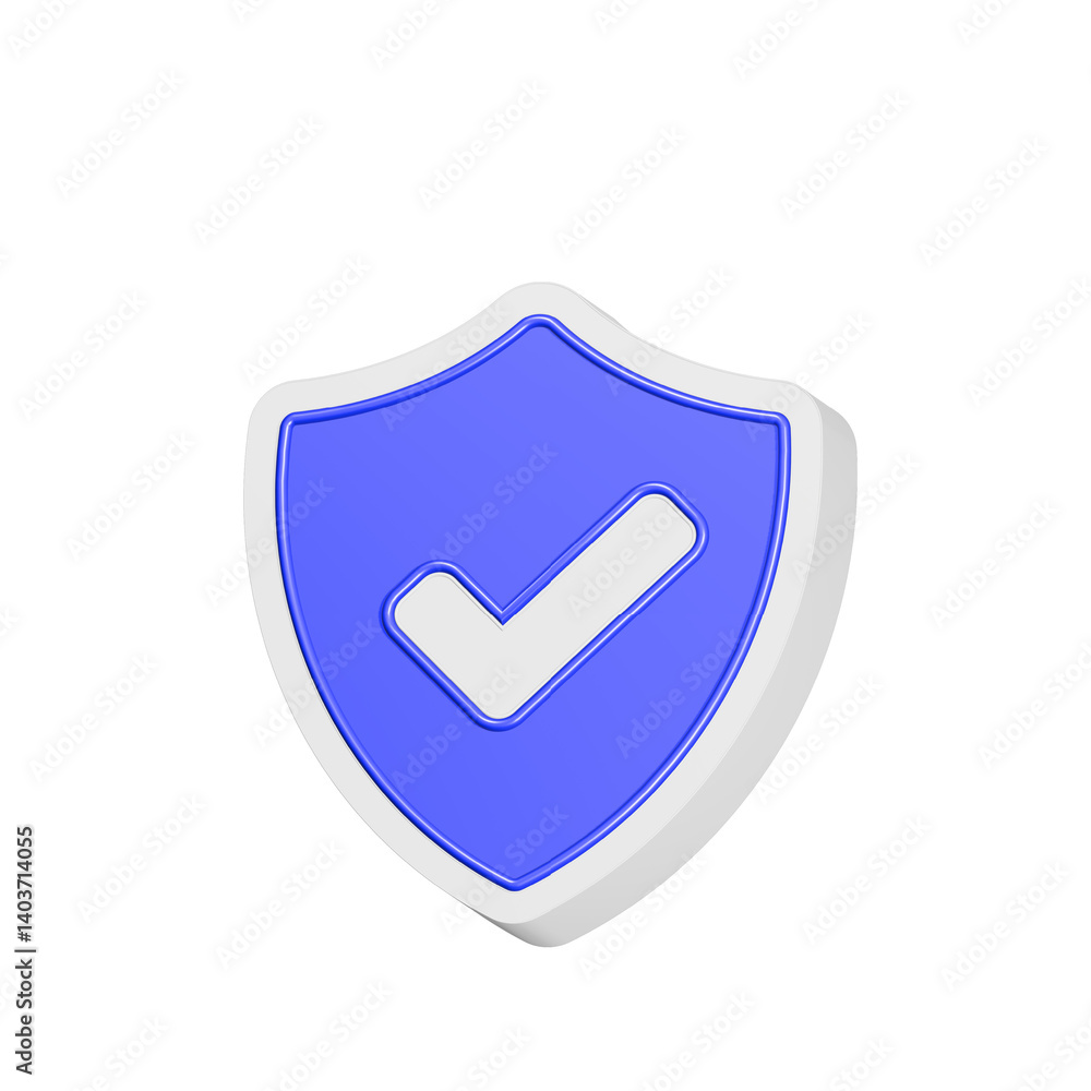 Poster shield with checkmark icon 3d rendering realistic symbol