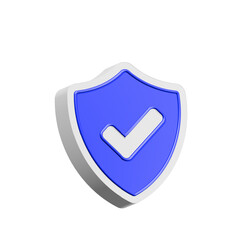 shield with checkmark icon 3d rendering realistic symbol