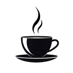 Obraz premium Minimalist Black & White Coffee Cup Illustration with Rising Steam – Transparent PNG Image Isolated on White Background