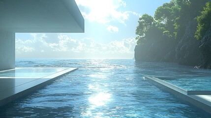 Fototapeta premium Serene Infinity Pool Overlooking the Ocean