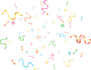 Festive vector banner with colorful fun explosion ribbons confetti for cards, holiday, festival, anniversary