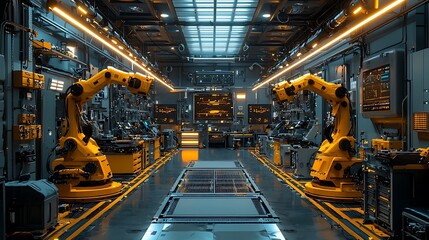 Fototapeta premium Robotic assembly line with sports car high resolution photo
