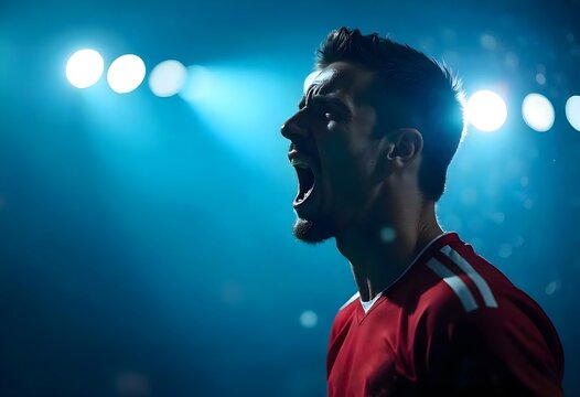 Dynamic Athletic Ambiance, Bold Red Jersey Performance in a Dramatically Lit Sports Setting

