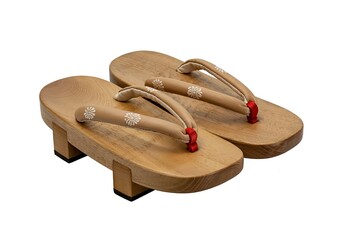 sandals wooden shoes of traditional japanese on white background