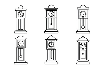 A set of grandfather clock line art vector illustration