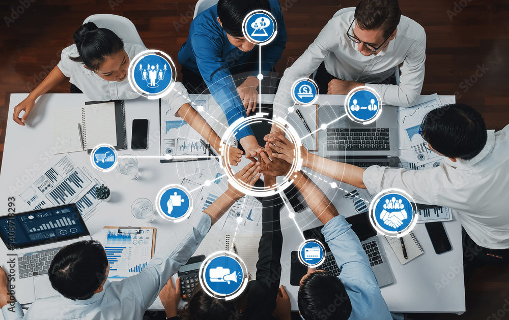 Aufkleber a diverse group of professionals engages in a collaborative business strategy session, leveraging te