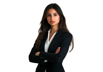 Portrait of middle eastern business woman wearing suit isolated on transparent background