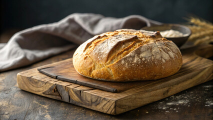 loaf of bread on a wooden table