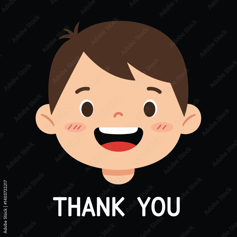 Aufkleber smiling child character in flat design style with thank you text vector illustration