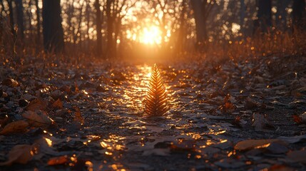 Golden Hour in the Woods: A Single Fern at Sunset