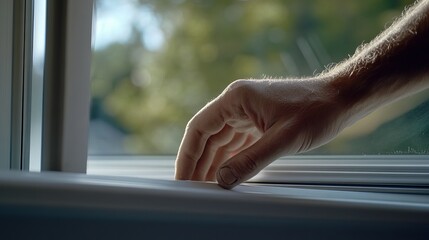Window installer sealing edges of a glass window. Featuring attention to detail and weatherproofing