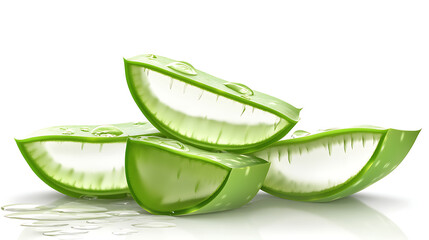 Fresh aloe vera slices on white background