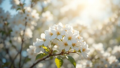 White Blossoms for Mother's Day Bloom in Spring Sunlight