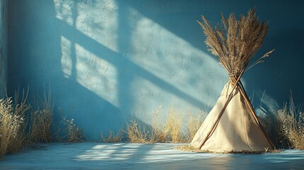 Teepee in a Blue Room, bathed in Sunlight