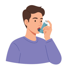 Young man using an inhaler in flat style vector art