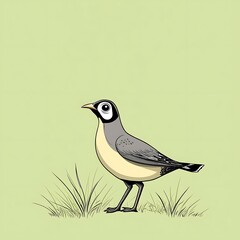 Obraz premium quail standing in grass, green background, bold outline