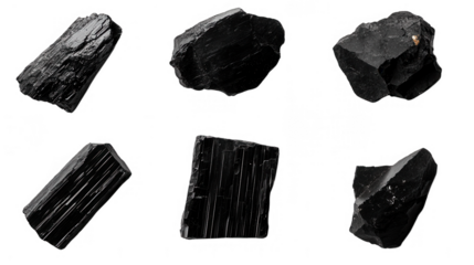 Black Tourmaline Specimens Displaying Sharp Edges and Unique Rock Formations