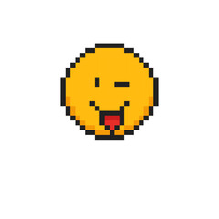 Obraz premium Pixel emotion face of winking, 8 bit face with emotion of wink.