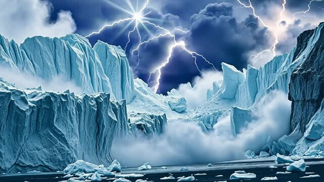 Icebergs glaciers lightning storm antarctica frozen landscape extreme weather scenic view 100