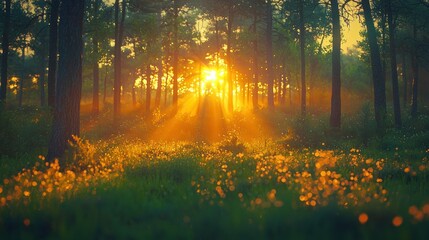 Golden Hour in the Enchanting Forest: A Magical Sunset