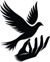 vector illustration of a bird and hand bring freedom symbol
