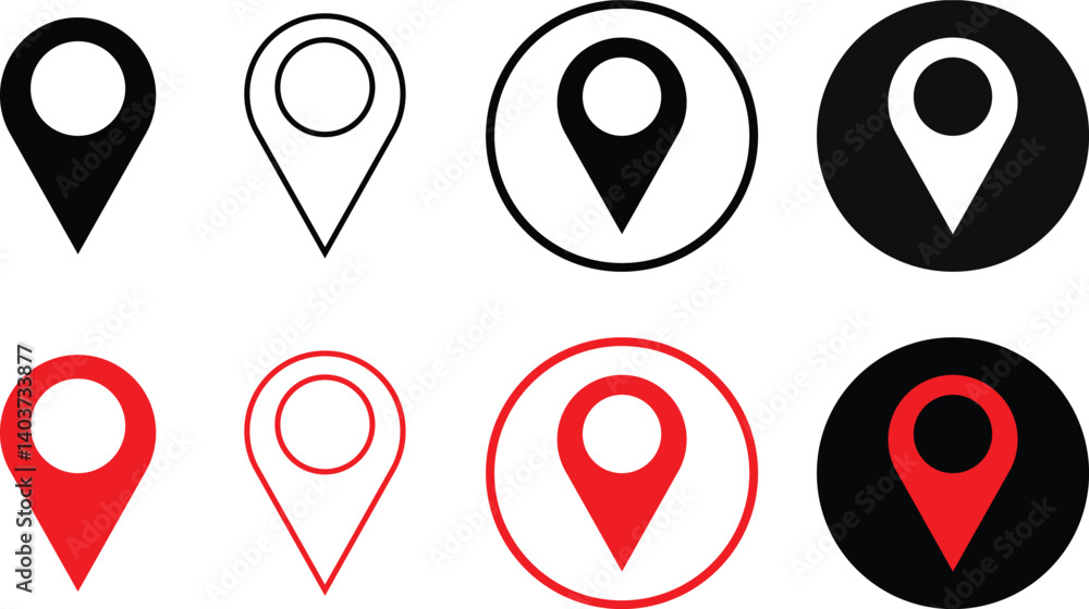 Poster black red location symbol. outline location map icon vector illustration.