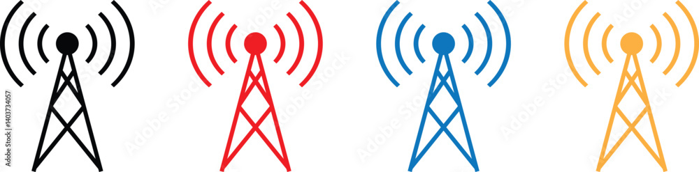 Poster set of colored wi-fi network tower icon. wireless communication. vector illustration.