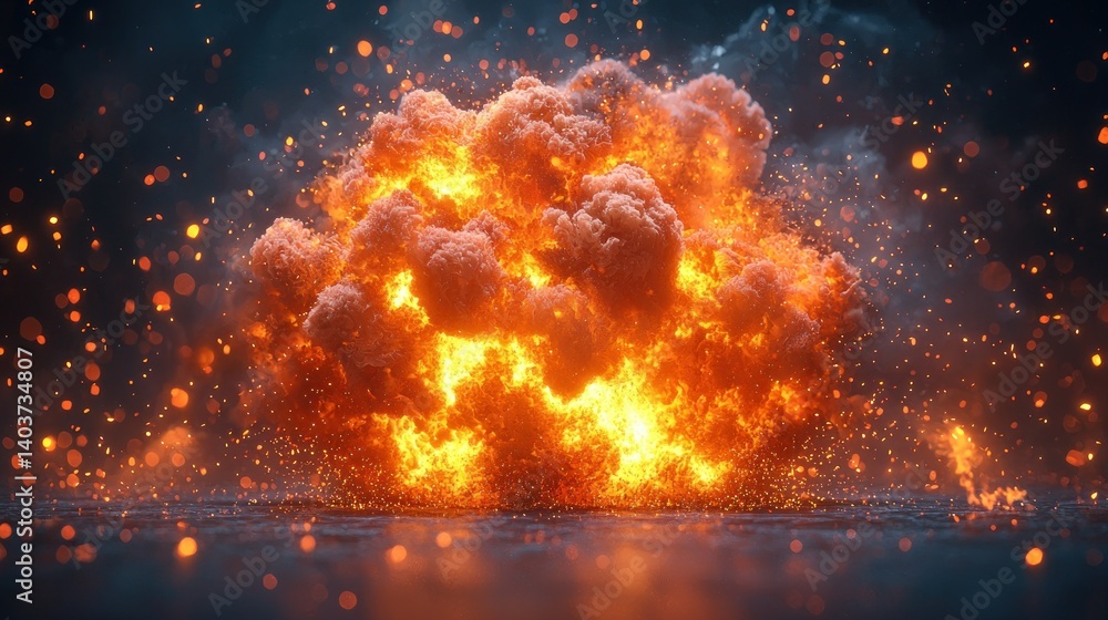 Poster fiery explosion: a digital rendering of an intense blast