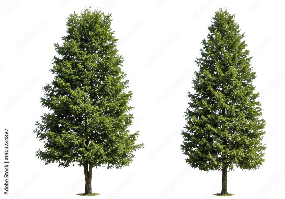 Wall mural isolated evergreen trees for landscape design element use isolated on white background