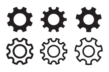 Gear setting icon set on white background. Cogwheel  gear wheel design collection in black color. Setting gears icon. vector illustration.